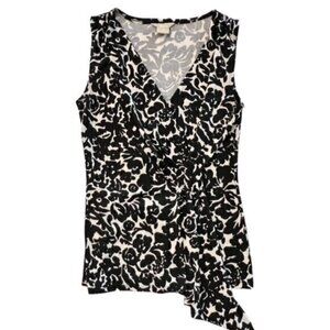 Michael by‎ Michael Kors Women’s S Black Ivory Floral Sleeveless Top Draped Wrap